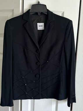 Moschino Cheap and Chic Black Blazer Stitched and Studded Button Front